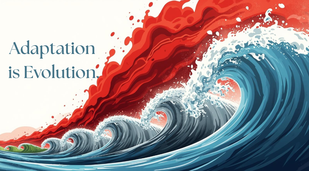 Symbolic of the Toffler waves with the Fourth Wave in stark red contrast as it overwhelms the others.